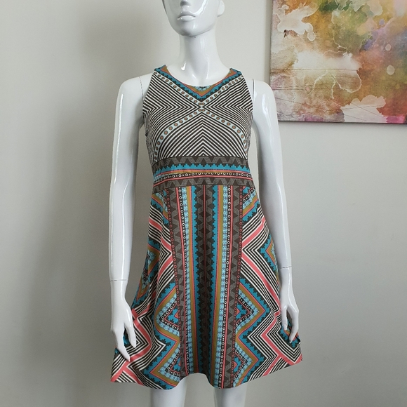 Prana Size S Aztec Print Sleeveless Racerback Skater Dress - Picture 12 of 12